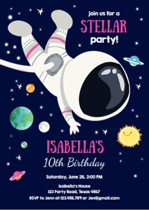 Birthday Invitation Space Astronaut Girl design preview