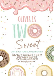 Birthday Invitation Donut Two Sweet Pastel design preview