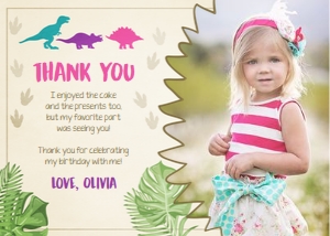 Thank you Card Dinosaur Girl - With photo design preview