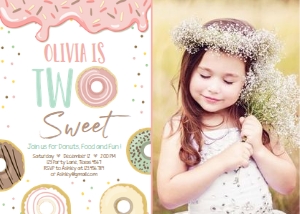 Birthday Invitation Donut Two Sweet Pastel Photo design preview
