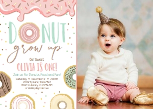 Birthday Invitation Donut Grow Up Pastel Photo design preview