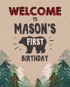 Welcome Sign Lumberjack Bear Trees design preview
