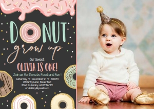 Birthday Invitation Donut Grow Up Pastel Chalk Photo design preview