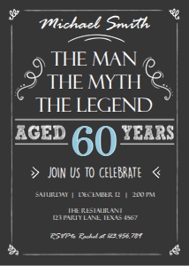 Birthday Invitation Man Myth Legend Black 60 design preview
