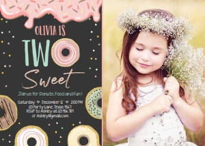 Birthday Invitation Donut Two Sweet Pastel Chalk Photo design preview