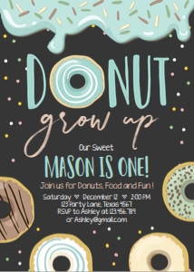 Birthday Invitation Donut Grow Up Boy Pastel Chalk design preview