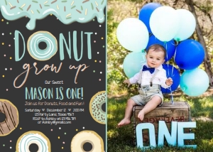 Birthday Invitation Donut Grow Up Boy Pastel Chalk Photo design preview