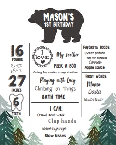 Birthday Milestones Poster Lumberjack Trees Bear White design preview