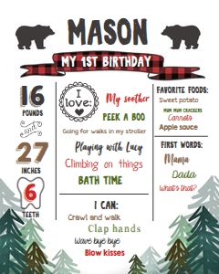 Birthday Milestones Poster Lumberjack Trees White design preview