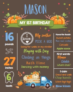 Milestones Poster Pumpkin Truck Blue Brown design preview