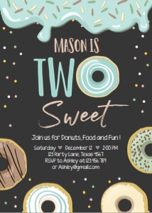 Birthday Invitation Donut Two Sweet Pastel Chalk Boy design preview