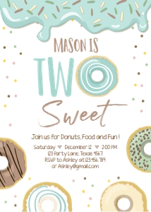 Birthday Invitation Donut Two Sweet Pastel Boy design preview