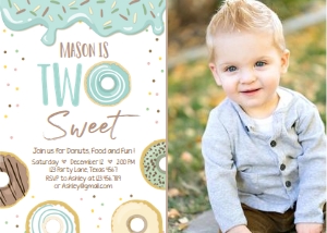 Birthday Invitation Donut Two Sweet Pastel Boy Photo design preview