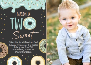 Birthday Invitation Donut Two Sweet Pastel Chalk Boy Photo design preview