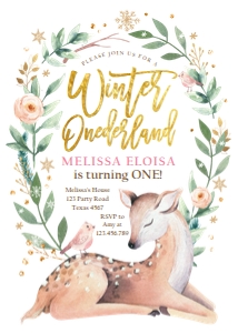Birthday Invitation Winter Onederland Deer v2 design preview