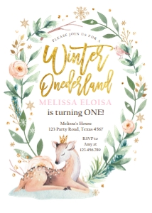 Birthday Invitation Winter Onederland Deer design preview