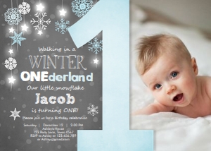 Birthday Invitation Winter Onederland Stars Boy v2 - With Photo design preview