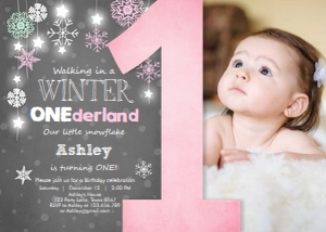Birthday Invitation Winter Onederland Stars girl v2 - With photo design preview