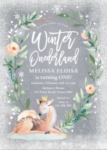 Birthday Invitation Winter Onederland Deer Grey 0265 design preview