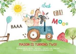 Birthday Invitation Farm Animals Blue design preview
