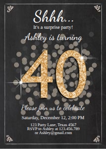 Birthday Invitation Adult Glitter 40 design preview