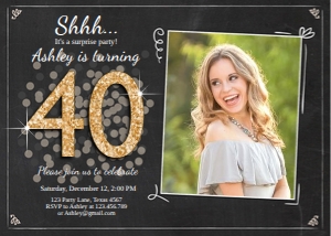 Birthday Invitation Adult Glitter 40 Photo design preview