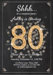 Birthday Invitation Adult Glitter 80: Birthday Invitation Adult Glitter 80