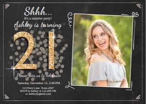 Birthday Invitation Adult Glitter 21 Photo design preview
