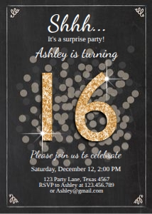 Birthday Invitation Adult Glitter 16 design preview