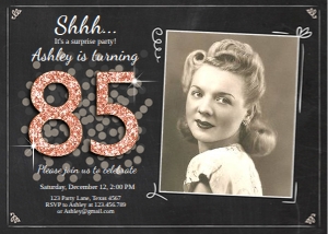 Birthday Invitation Adult Rose Gold Glitter 85 Photo design preview