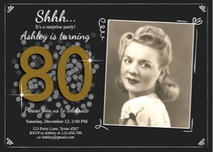 Birthday Invitation Adult Silver Glitter 80 Photo design preview