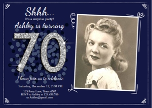 Birthday Invitation Adult Navy Silver Glitter 70 Photo design preview