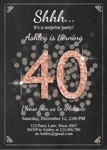 Birthday Invitation Adult Rose Gold Glitter 40 design preview