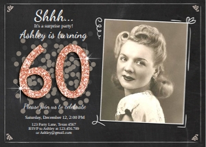 Birthday Invitation Adult Rose Gold Glitter 60 Photo design preview