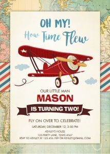 Birthday Invitation Airplane Time Flew v2 design preview