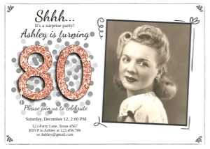 Birthday Invitation Adult White Rose Gold Glitter 80 Photo design preview