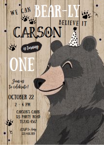 Birthday Invitation Bear Wood design preview