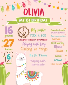 Birthday Milestone Poster Llama Pink design preview