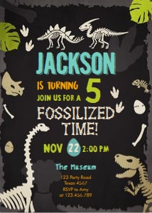 Birthday Invitation Dinosaur Fossil Dark design preview