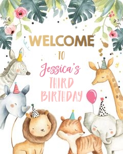 Welcome Sign Safari Animals Pink design preview