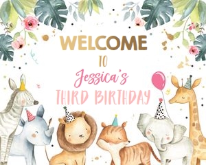 Welcome Sign Safari Animals Pink Horizontal design preview