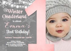 Birthday Invitation Winter Onederland Girl One - With Photo design preview