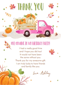 Thank You Card Pumpkin Truck Pink design preview