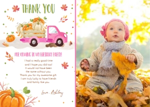 Thank You Card Pumpkin Truck Pink - With Photo design preview