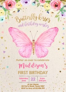 Birthday Invitation Butterfly Kisses Brown design preview