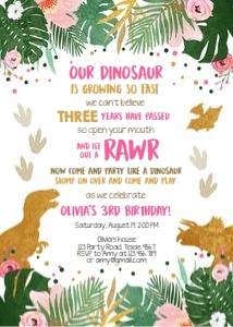 Birthday Invitation Gold Dinosaur Girl design preview