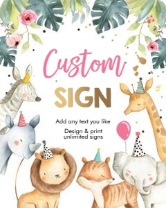 Editable Custom Sign Safari Animals Girl 8x10 design preview