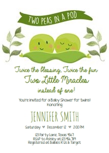 Baby Shower Invitation Peas in a pod Green White design preview