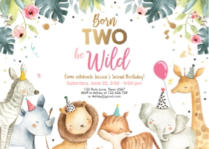 Birthday Invitation Safari Born two be Wild Girl design preview