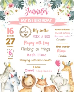 Milestones Poster Safari Animals Pink design preview